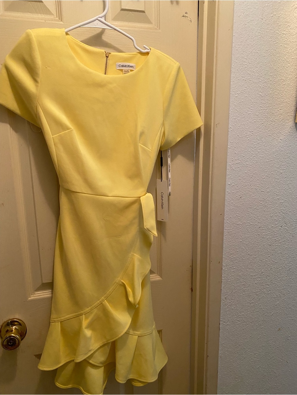 Calvin Klein Yellow Ruffle Sheath Dress